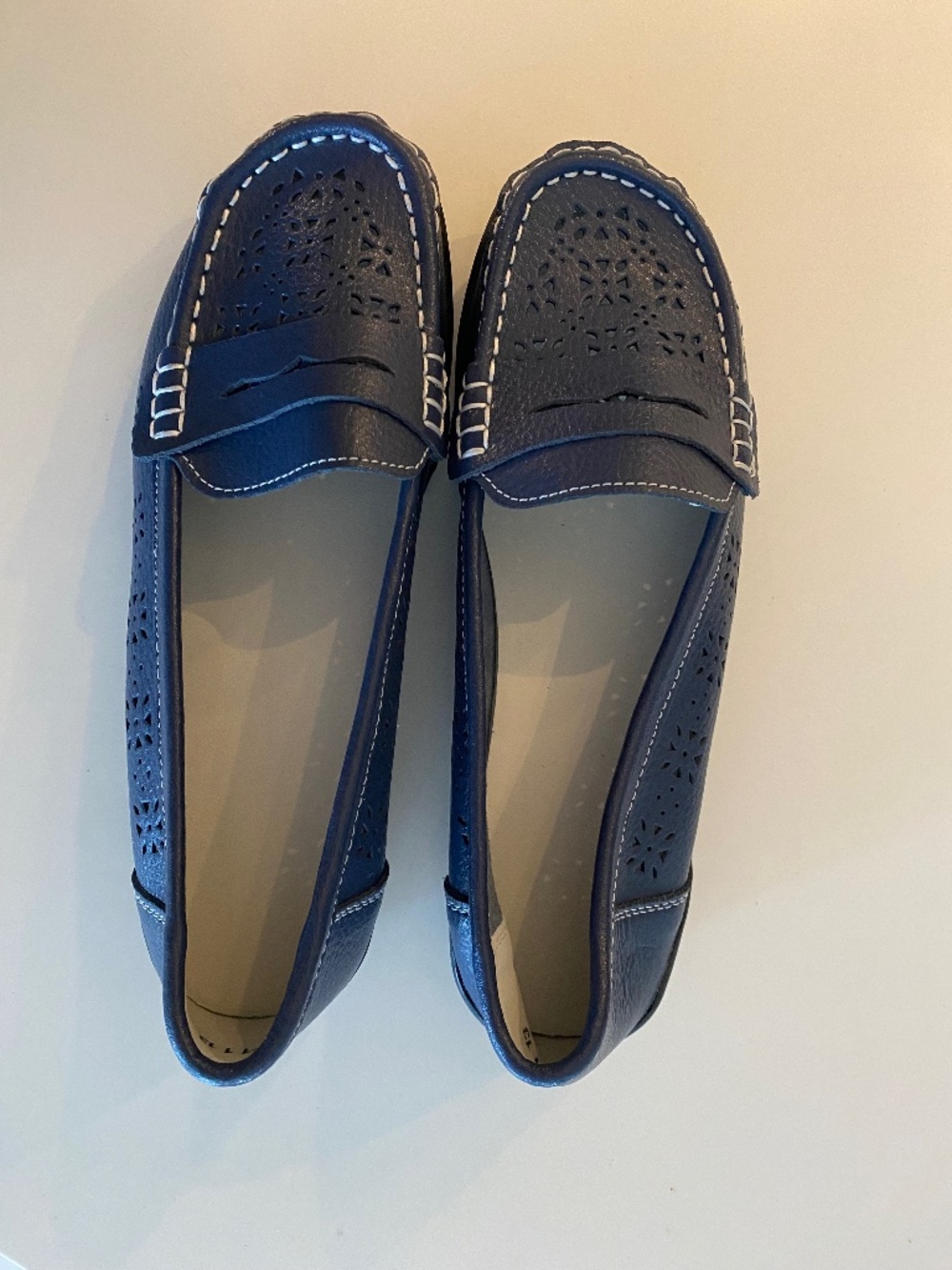 Navy blue penny loafers